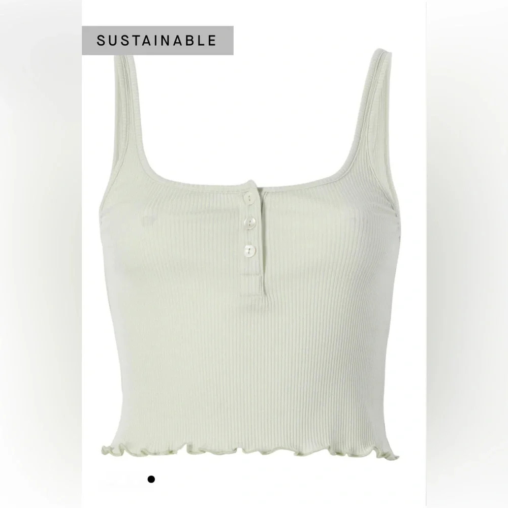 Bandier Wesley WSLY Loungewear Set: Hudson Henley Ribbed Tank + Short Soft Sage - Picture 5 of 8